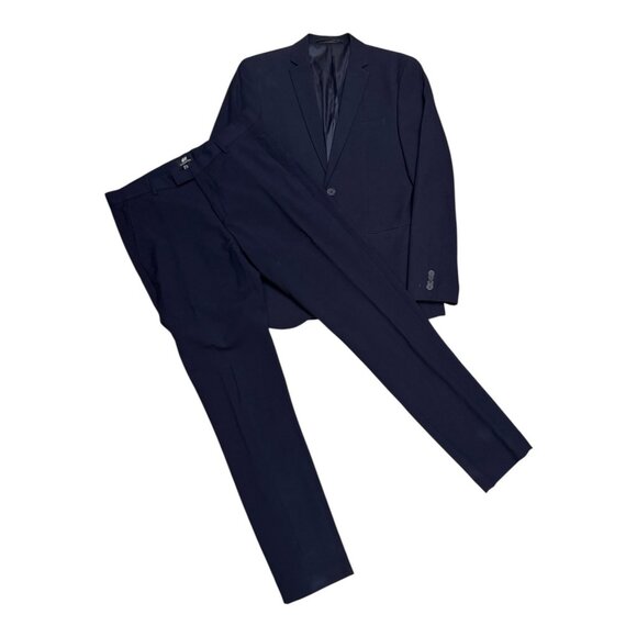 H&M Slim Fit Navy Blue WOOL Blend 2 Piece Blazer Jacket & Pants SUIT Mens Medium - Picture 5 of 6